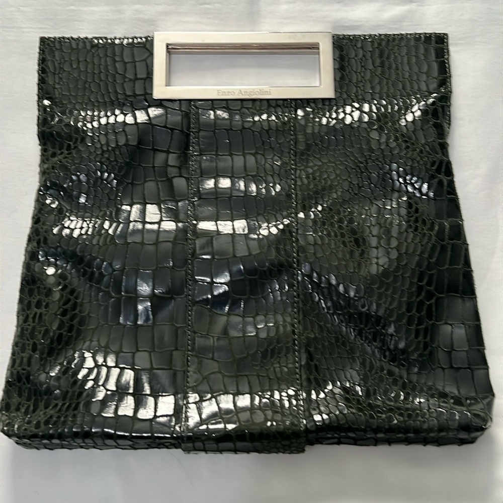 Enzo Angiolini Dark Green Croc Embossed Bag